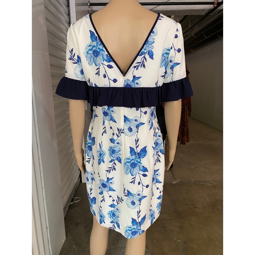 Camilyn Beth Spring Floral Mini Dress White Blue Ruffle Sleeve V Neck  Size 6 M - Picture 6 of 9